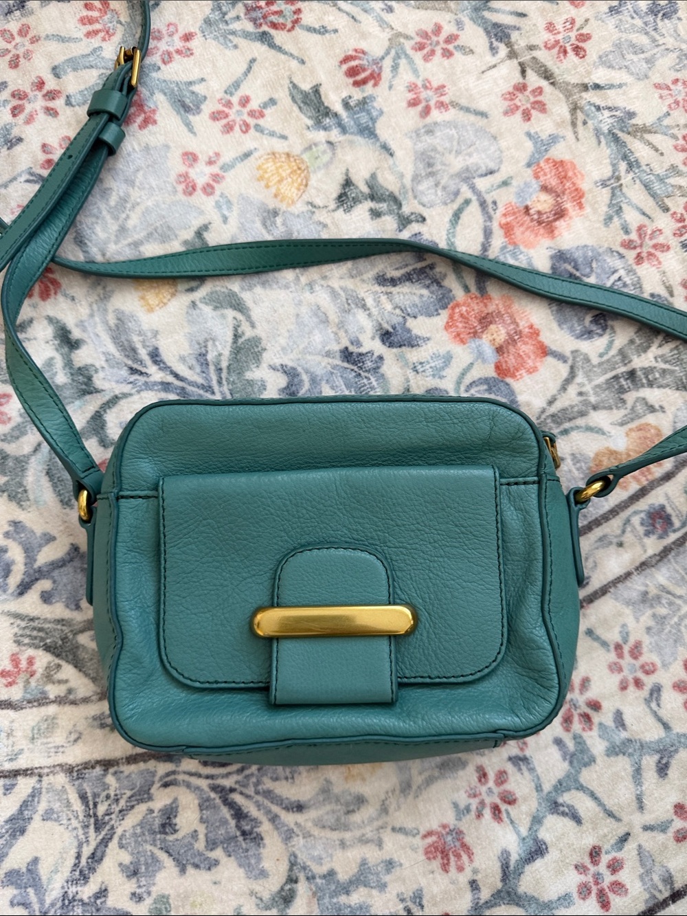 Fossil Teal Leather Crossbody Bag with Gold Hardware